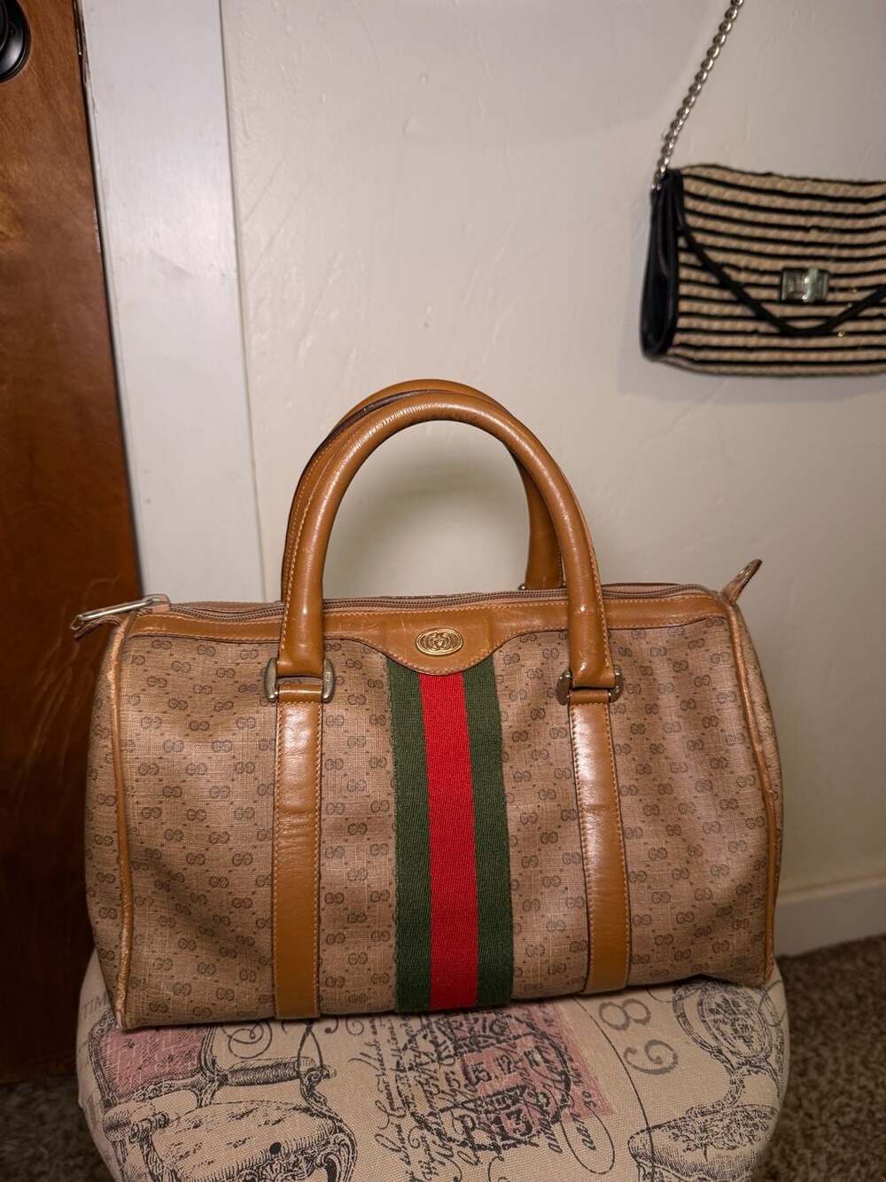 Gucci Vintage Micro GG Supreme Web Stripe Boston Bag